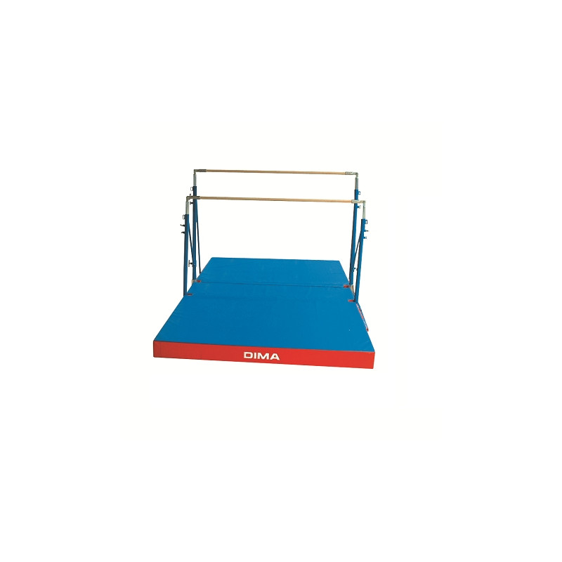 Free-standing uneven bars with rollers and mattress