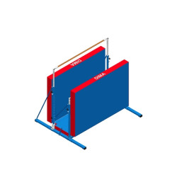 Free-standing uneven bars with rollers and mattress