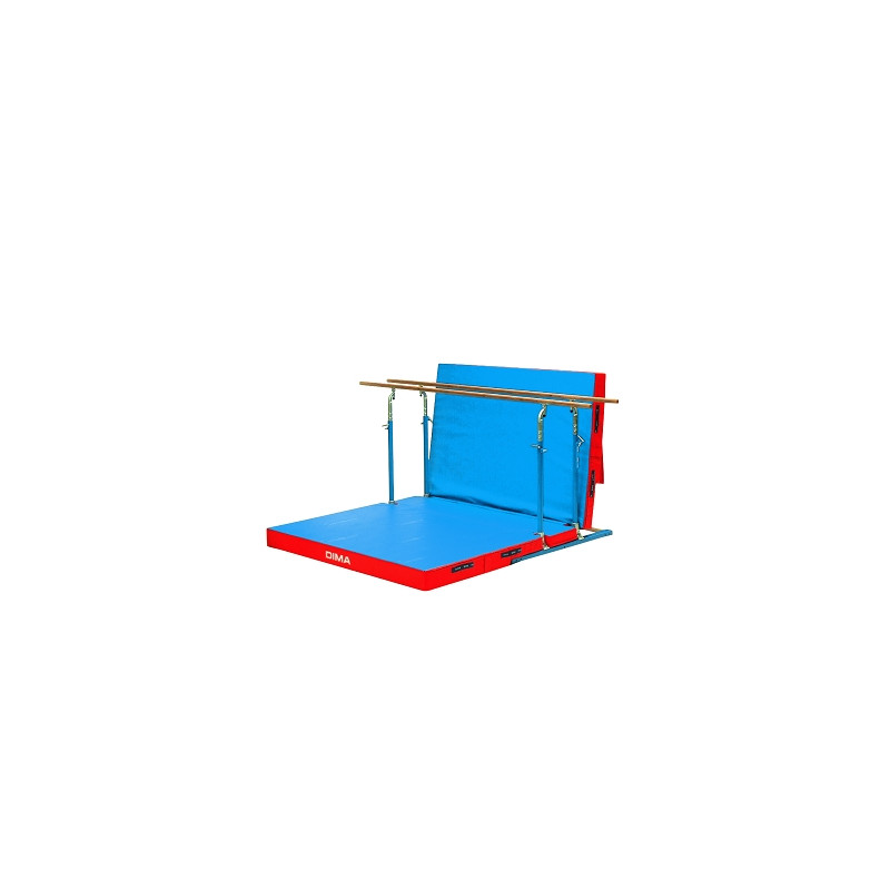 Free-standing parallel bars with rollers and mattress