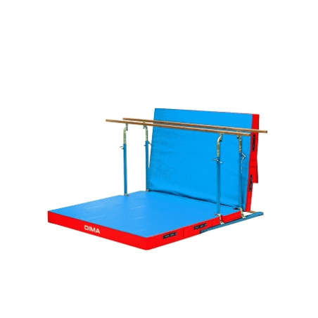 Free-standing parallel bars with rollers and mattress