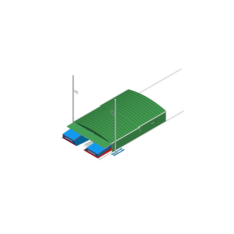 Shed on fixed wheels for meeting pole-vault landing system 7.85 x 5.60m