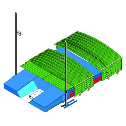 Shed on fixed wheels for meeting pole-vault landing system 7.85 x 5.60m