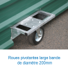 Shed on fixed wheels for reversible pole-vault landing system 7.80 x 5.60m