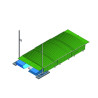 Shed on fixed wheels for meeting double-front pole-vault landing system 10.60x5.60m